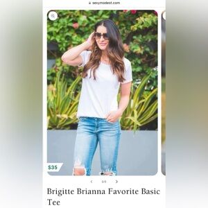 Brigitte Brianna favorite basic white lined tee Sexy Modest Boutique